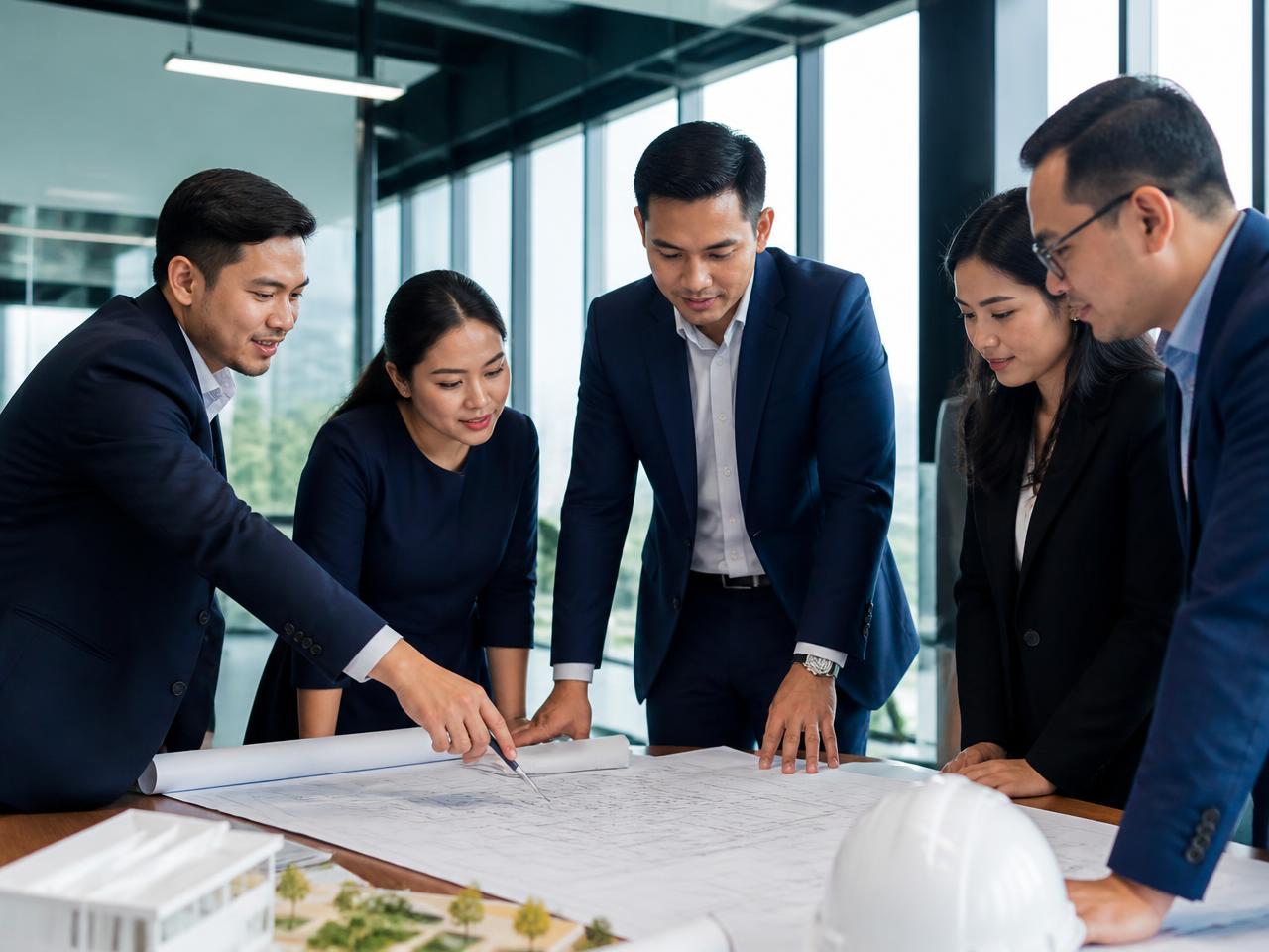 JCCP professionals reviewing project plans in a modern office